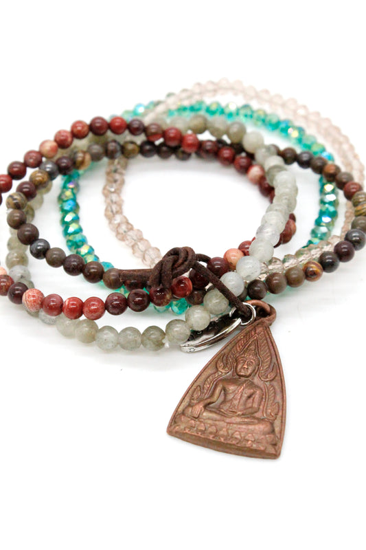 Semi Precious Stone Stretch Bracelet with Buddha Charm