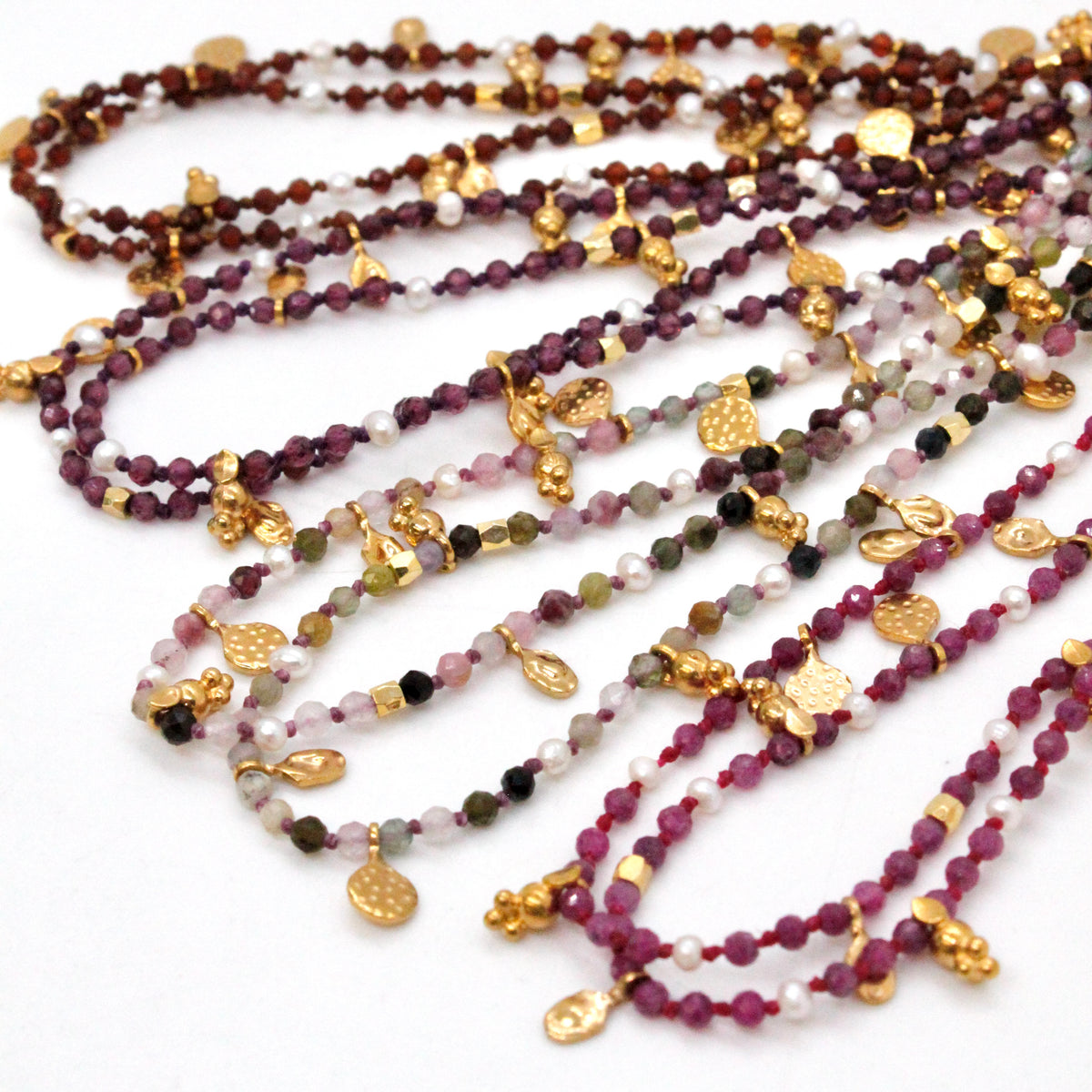 Tourmaline and Pearl Gold Mini Coin Wrap Necklace - N2-2616B