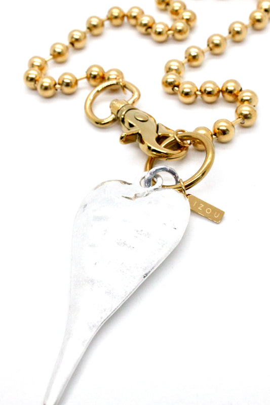 Extra Large Silver Heart Pendant Convertible Gold Chain Necklace