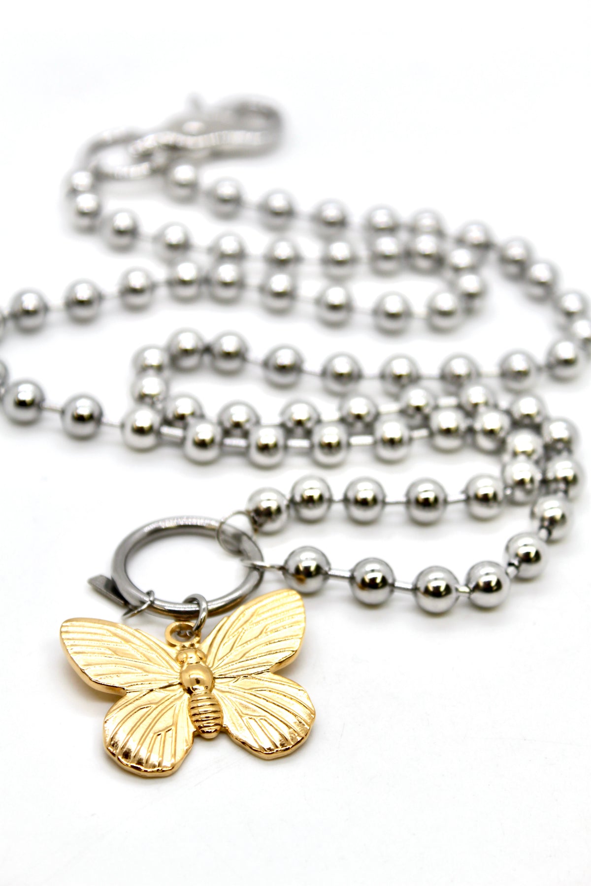Gold Butterfly Convertible Silver Chain Necklace