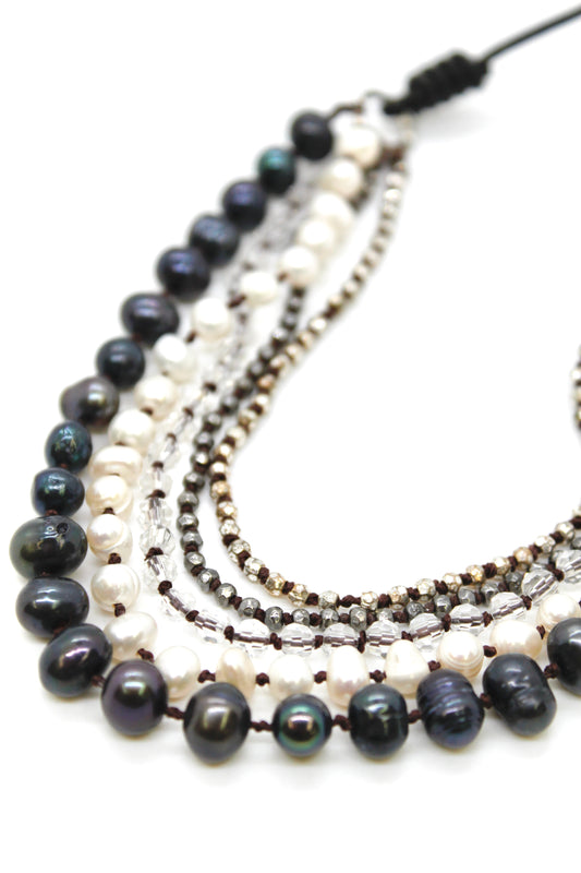 Semi Precious Stone Multi Strand Short Necklace - NLS-Eskimo