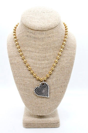 Double Sided Dotted Heart Pendant Convertible Gold Chain Necklace