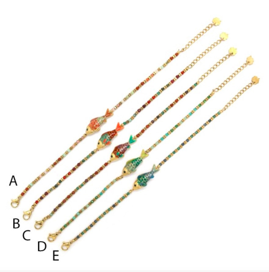 Semi Precious Stone Fish Bracelet C