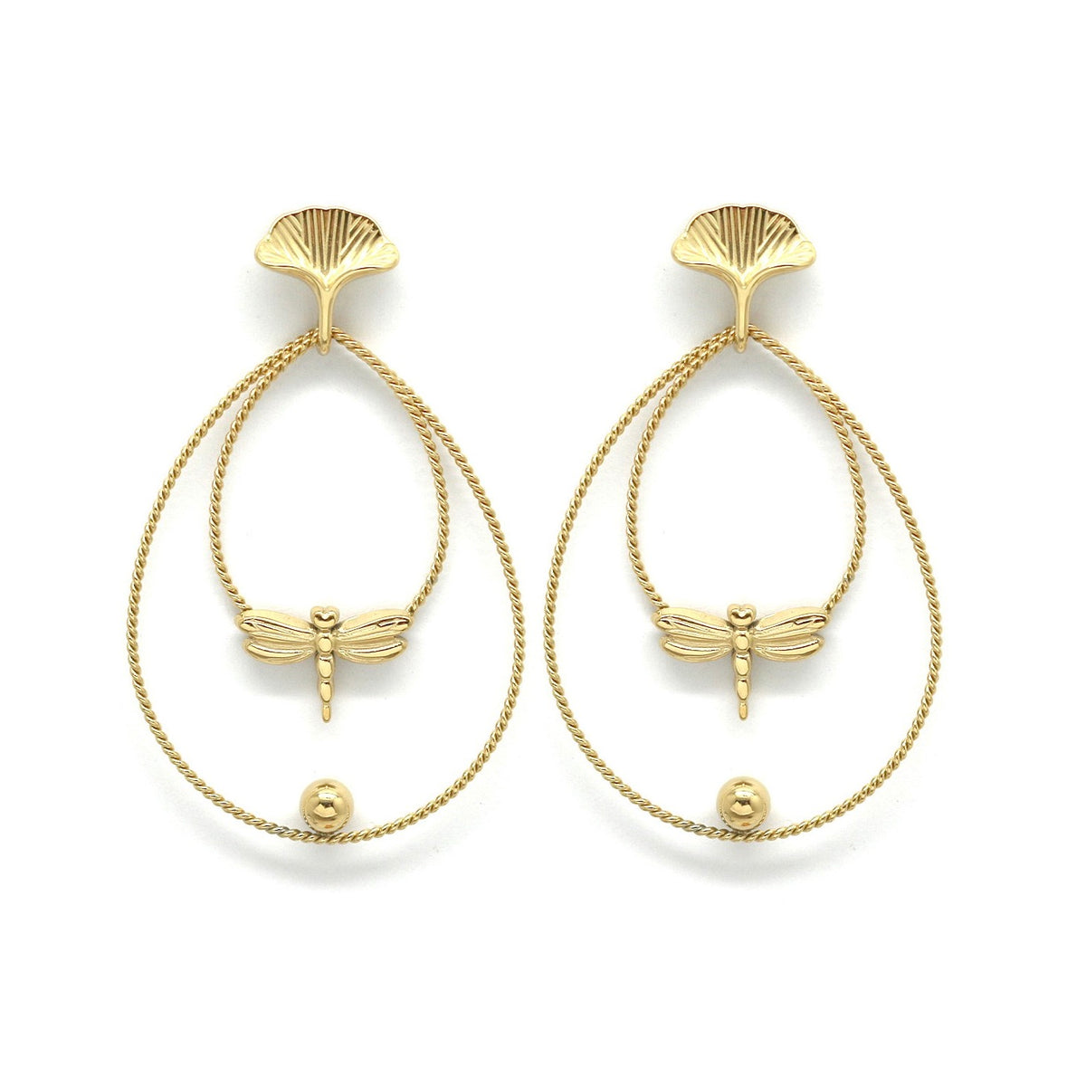 Dragonfly Dangle Earrings 24K Gold Plate -French Flair Collection- E4-128