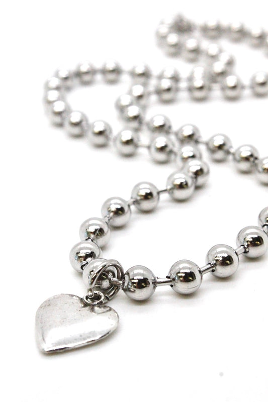 Single Silver Ball Chain Necklace with Simple Silver Heart N2-S505S -The Classics Collection-