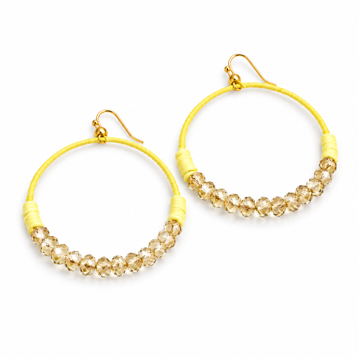 Crystal Beaded Hoop Earrings - E001-Yellow