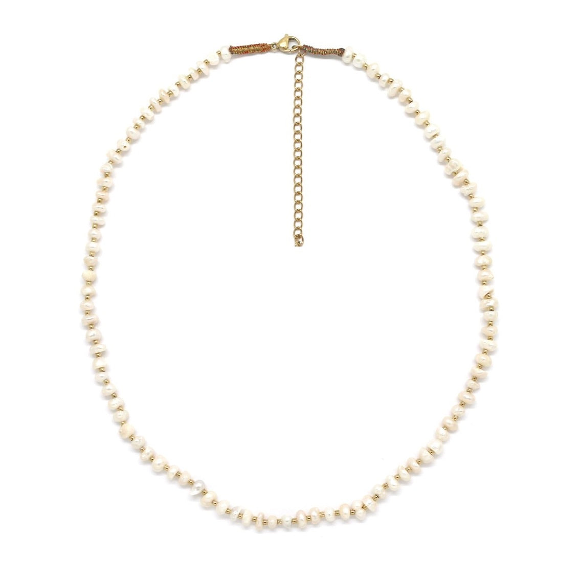 Delicate Freshwater Pearl and Gold Miyuki Short Necklace - N2-2699