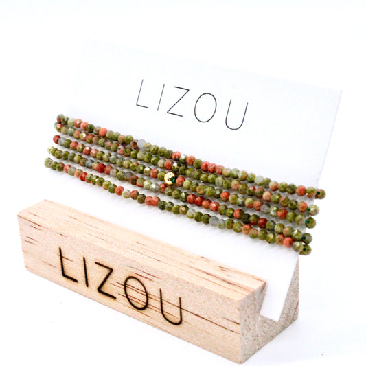 Delicate Faceted Mini Semi Precious Stone Unakite Beaded Necklace - N9-100