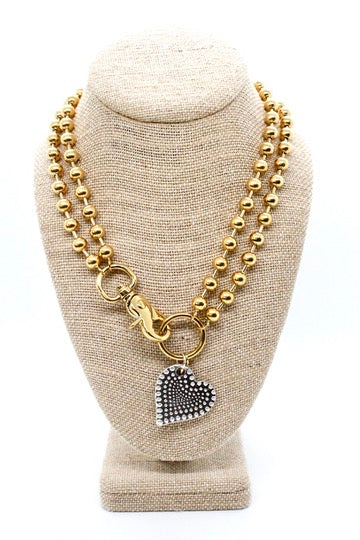 Double Sided Dotted Heart Pendant Convertible Gold Chain Necklace