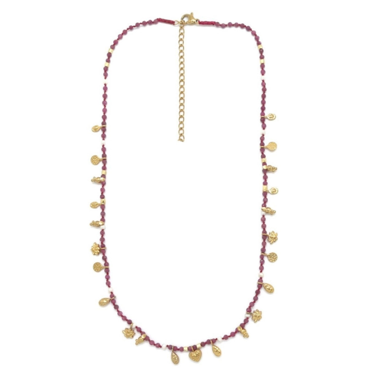 Heart and Lotus Mini Charm Ruby Necklace - N2-2670RY