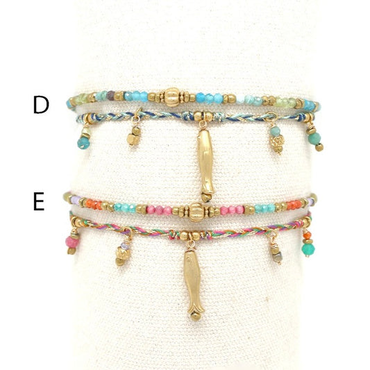 Mini Gold Fish with Stones Double Strand Bracelet - B4-014