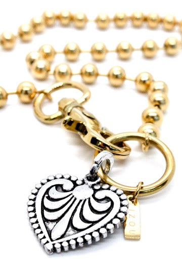 Fleur De Lis Heart Charm Necklace Single Gold Chain Claw Clasp