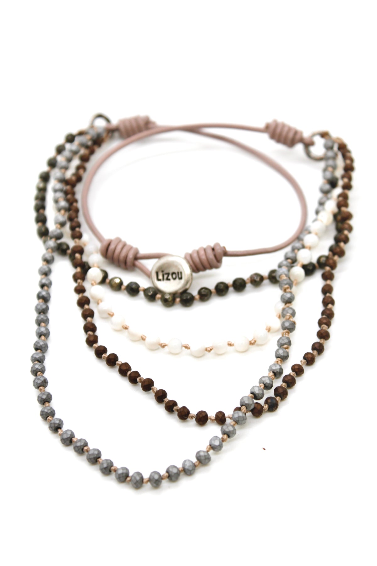 Semi Precious Stone Multi Strand Short Necklace - NLS-Charlie