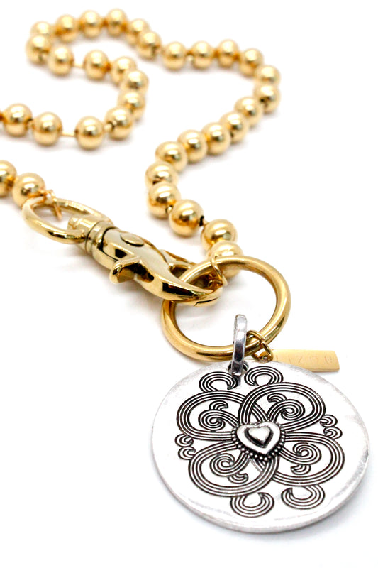 Heart Design Disc Single Gold Chain Claw Clasp