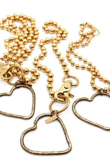Brass Heart Outline Convertible Gold Chain Necklace