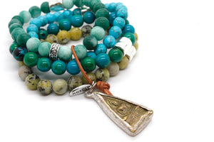 Beautiful Turquoise Chunky Stone Bracelet with Two Tone Reversible Buddha Charm -The Buddha Collection- BL-M44-B