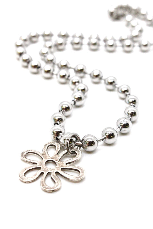 Single Silver Ball Chain Necklace with Fun Flower Charm N2-S266S1 -The Classics Collection-