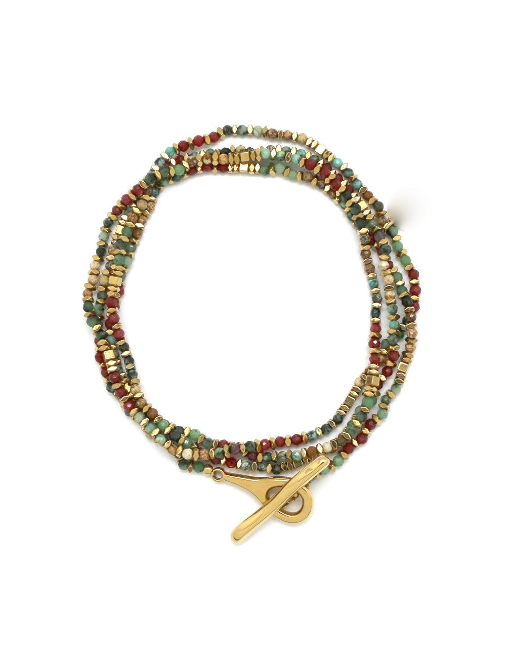 Multi Semi Precious Stone and 24K Gold Plate Bead Necklace or Bracelet - N2-2555