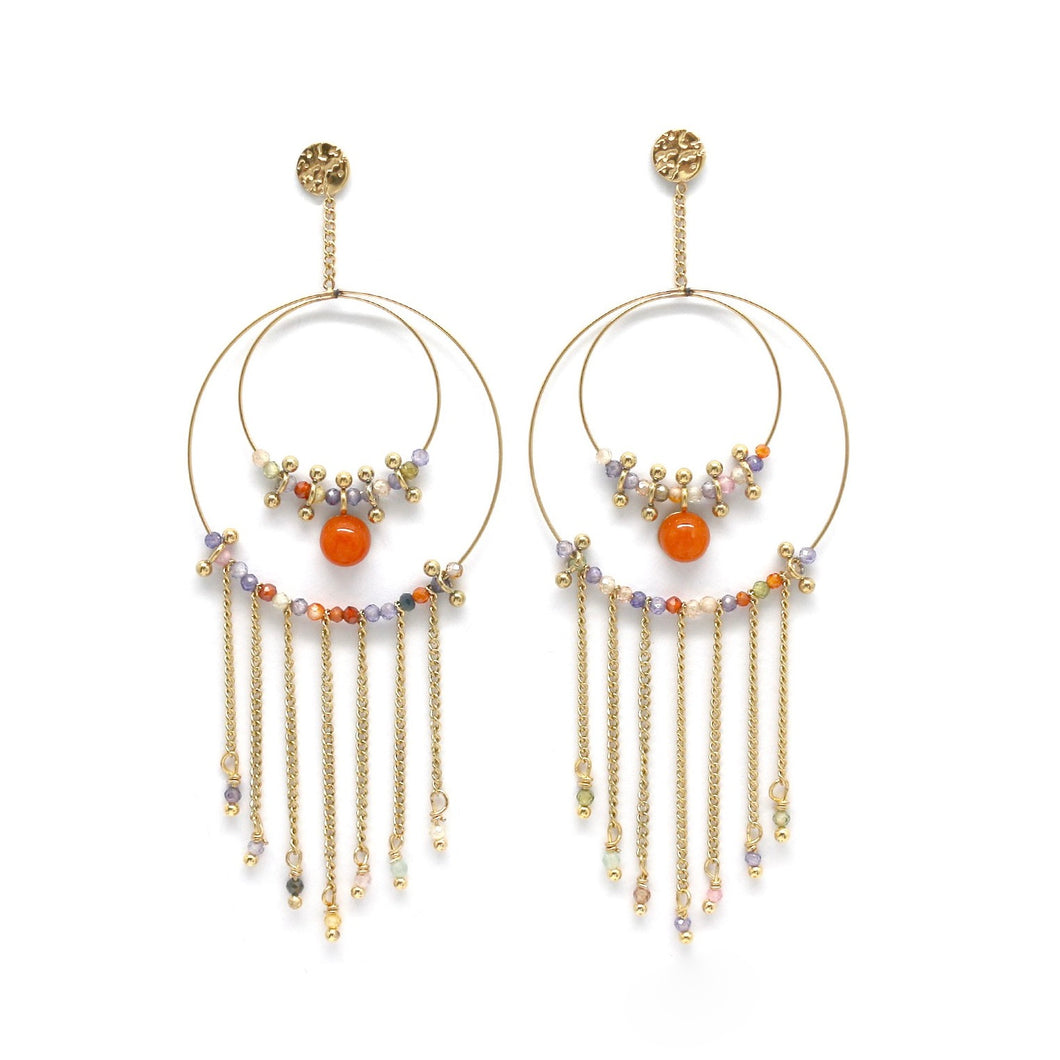 Unique Semi Precious Stone and Crystal Fringe Earrings -French Flair Collection- E4-135