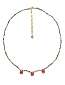 Ruby Zoisite with 3 Agate Drops Necklace N2-2360 -French Flair Collection-