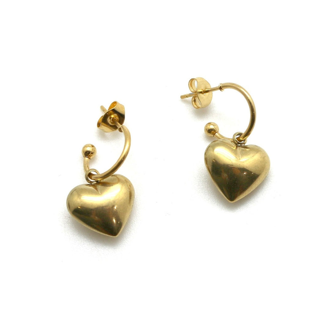 Small Hoop Gold Puffy Heart Earrings E4-188 -French Flair Collection-