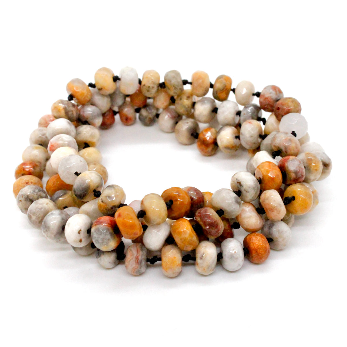 Hand-Knotted Long Crazy Lace Agate Bead Necklace - NL-CLA