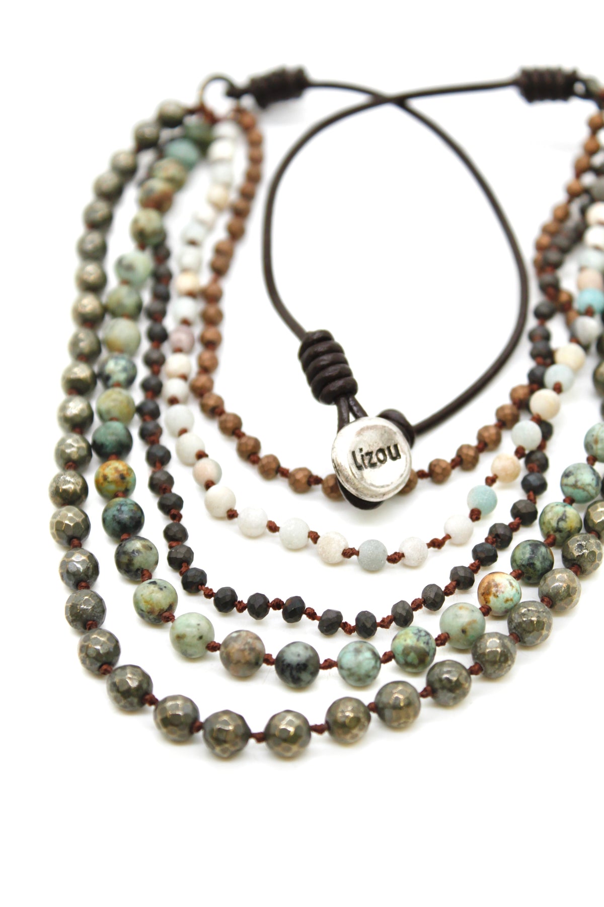 Semi Precious Stone Multi Strand Short Necklace -Layers Collection- N4-002