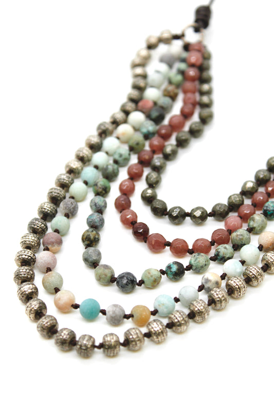 Semi Precious Stone Multi Strand Short Necklace - NLS-M4