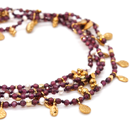 Purple Garnet Gold Mini Coin Wrap Necklace - N2-2616A