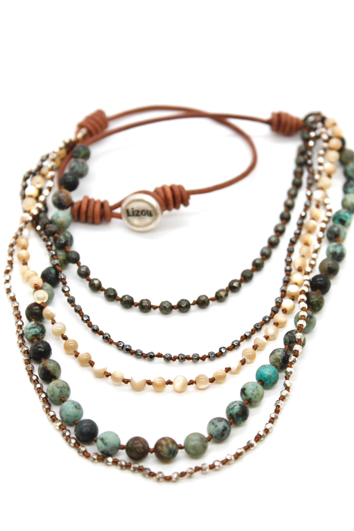 Semi Precious Stone Multi Strand Short Necklace - NLS-Clover