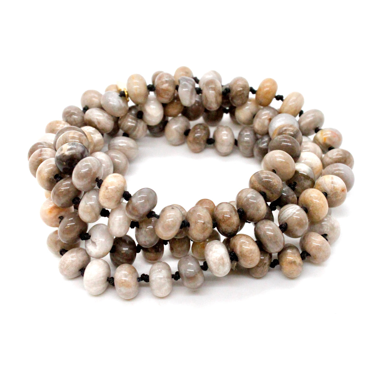 Hand-Knotted Long Silver Leaf Jasper Bead Necklace - NL-SLJ