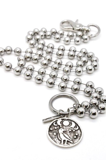Bird and Moon Phases Pendant Convertible Silver Chain Necklace