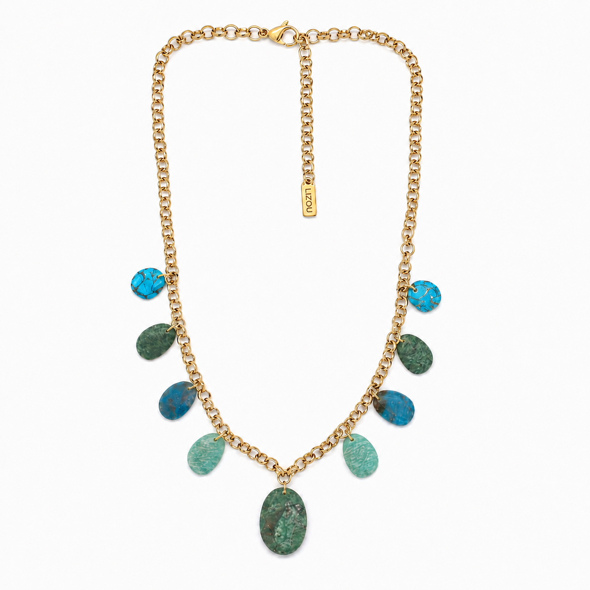 Turquoise Stone Drops on Gold Chain Necklace - N2-2778