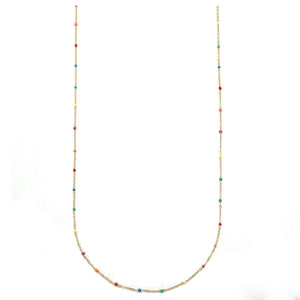 Long Gold Necklace with Rainbow Enamel Dots N2-2371 -French Flair Collection-