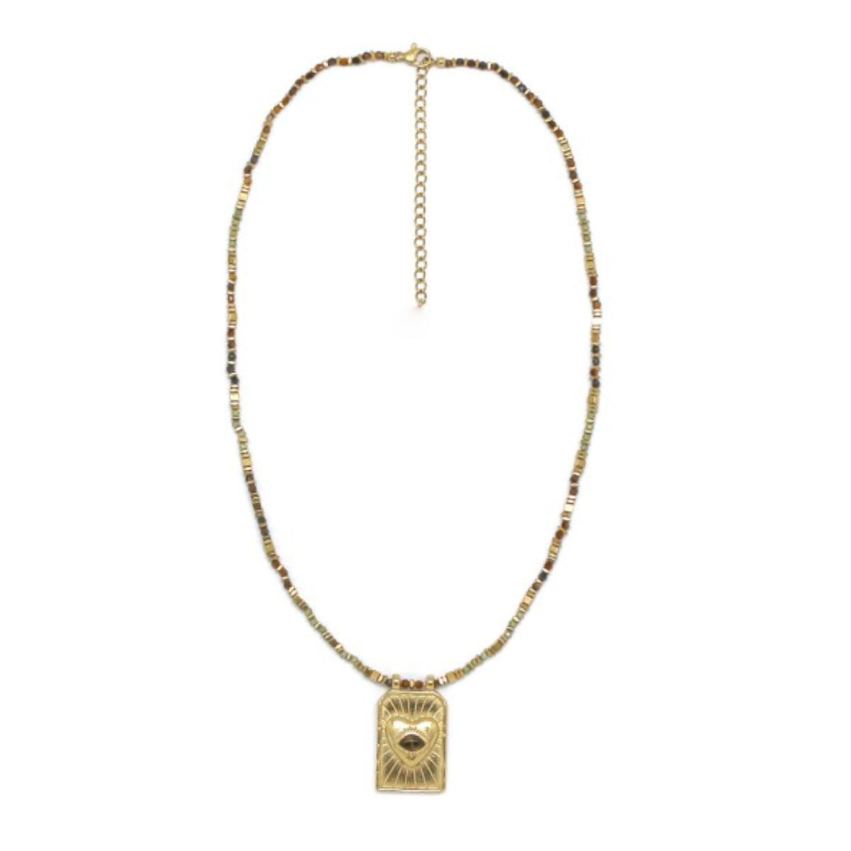 Semi Precious Stone Beaded Heart Necklace - N2-2604