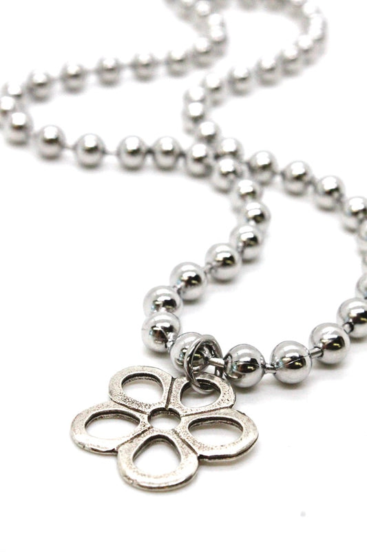 Single Silver Ball Chain Necklace with Fun Flower Charm N2-S266S2 -The Classics Collection-