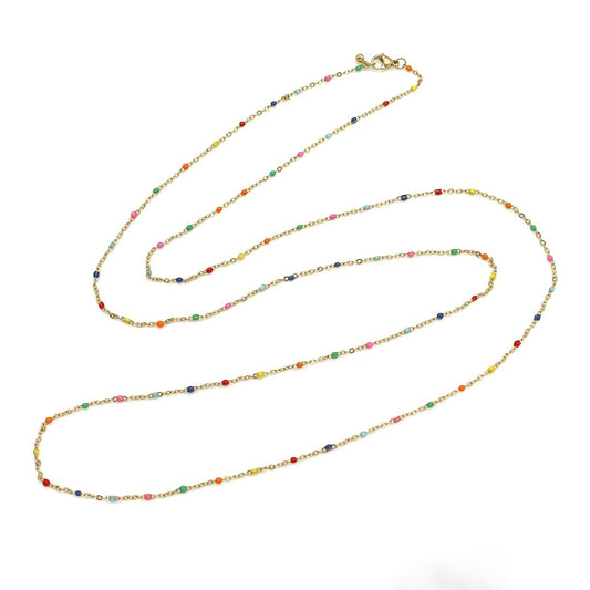 Long Gold Necklace with Rainbow Enamel Dots N2-2371 -French Flair Collection-