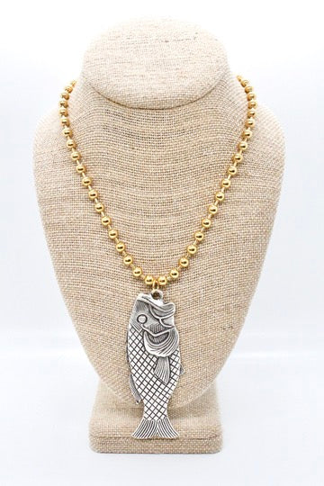 Large Fish Pendant Convertible Gold Chain Necklace