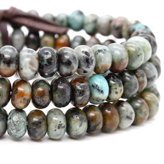 African Turquoise Rondelle Bead Three Strand Bracelet -BL-AF1