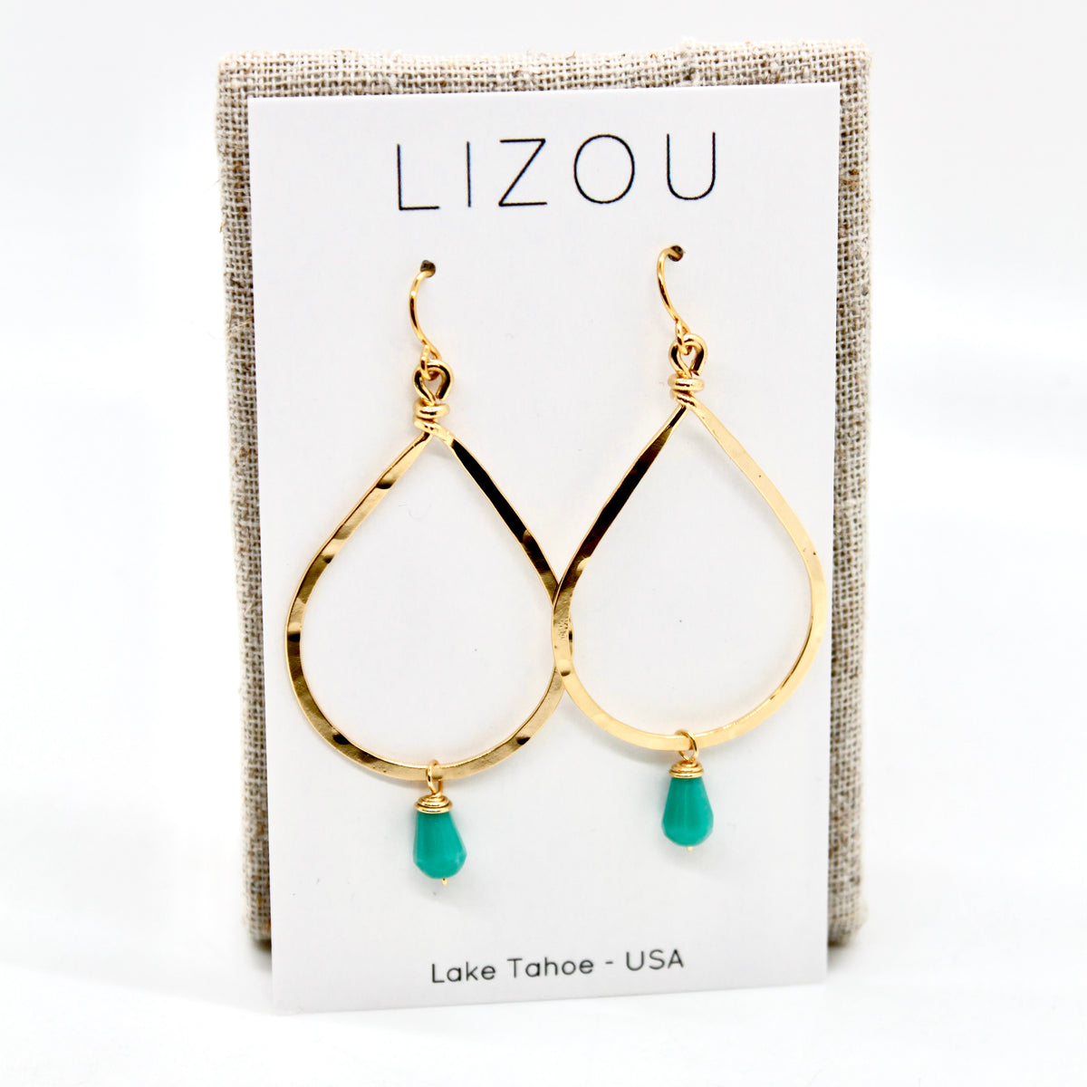 Simple Teal Drop Gold Earrings - E1-007