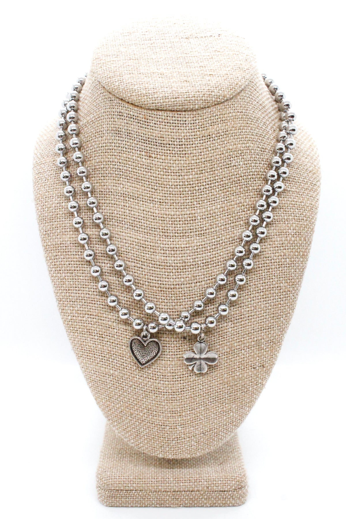 Single Silver Ball Chain Necklace with Small Heart Charm -The Classics Collection-
