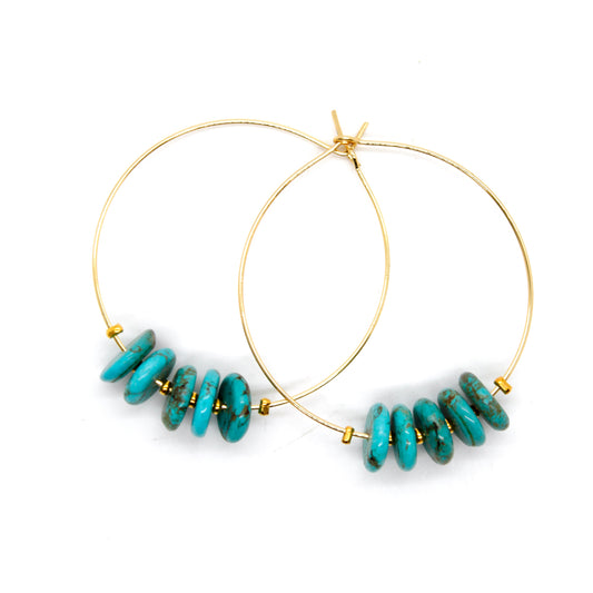 Delicate Turquoise Large Gold Hoop Earrings E7-014l