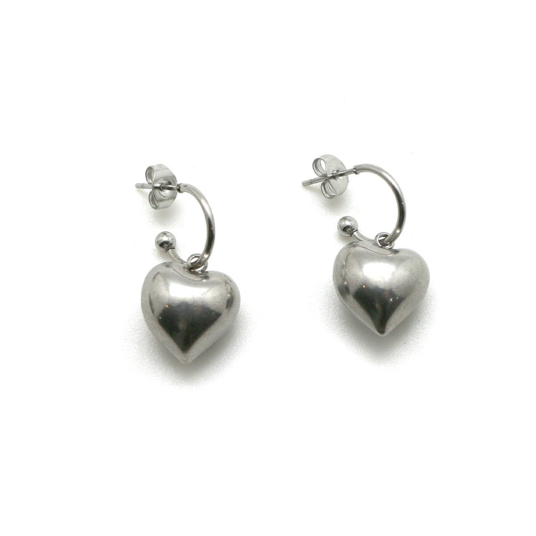 Small Hoop Silver Puffy Heart Earrings E4-189 -French Flair Collection-