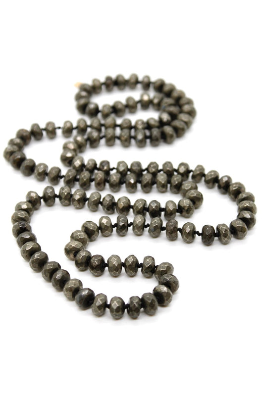 Hand-Knotted Long Faceted Pyrite Beaded Necklace - NL-PY