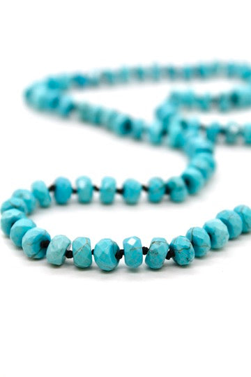 Hand-Knotted Short Faceted Turquoise Beaded Necklace - NLS-TQ2