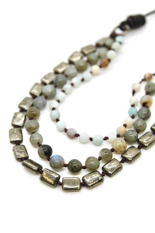 Semi Precious Stone Multi Strand Short Necklace - N4-025