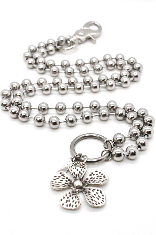 Dotted Flower Pendant Convertible Silver Chain Necklace