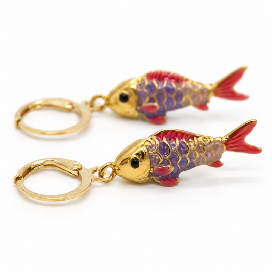 Colorful Enamel Fish Dangle Earrings - E4-477F