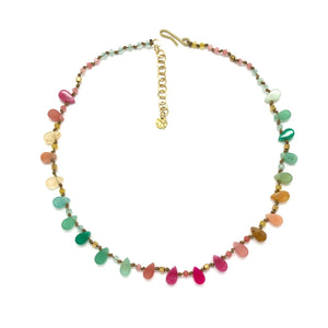Rainbow Drop Semi Precious Stone Hand Beaded Necklace -French Flair Collection- N2-2282