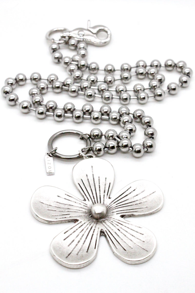 BIGフローラルPendant Silver925 Large Flower Pendant Convertible Silver Chain Necklace – LIZOU